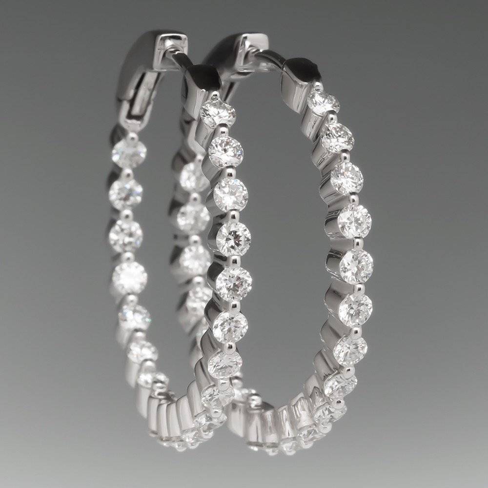 1 5 Carat Inside Out Diamond Hoop Earrings 14k White Gold