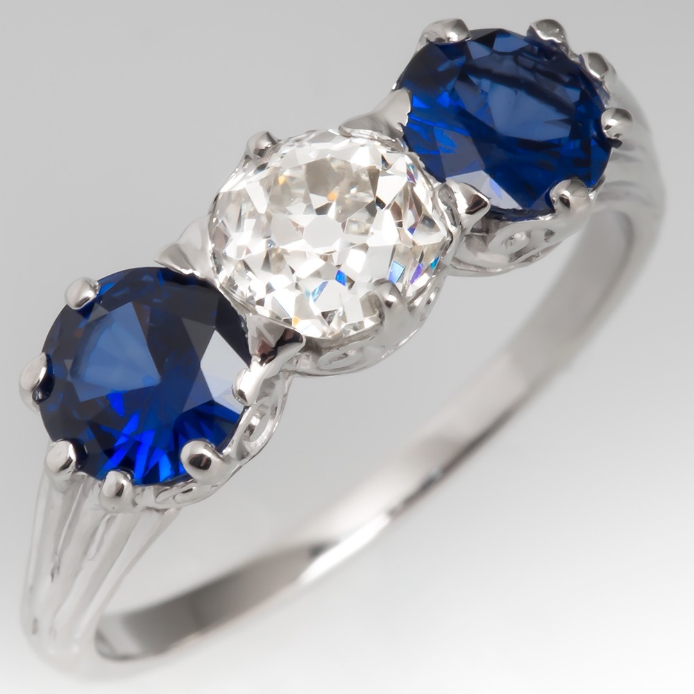 Catriona Balfe wears an engagement ring similar to this gorgeous antique three-stone engagement ring.