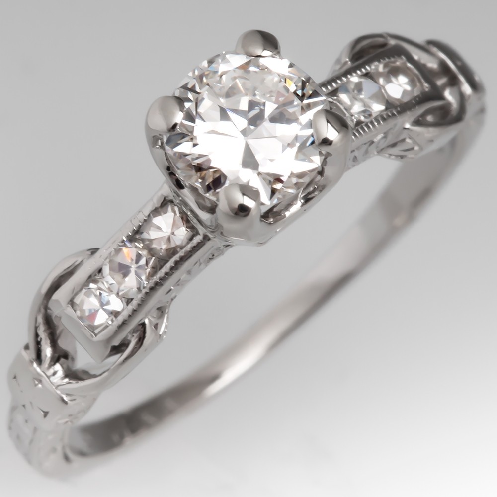 Beautiful Antique Diamond Engagement Ring Platinum 1930's