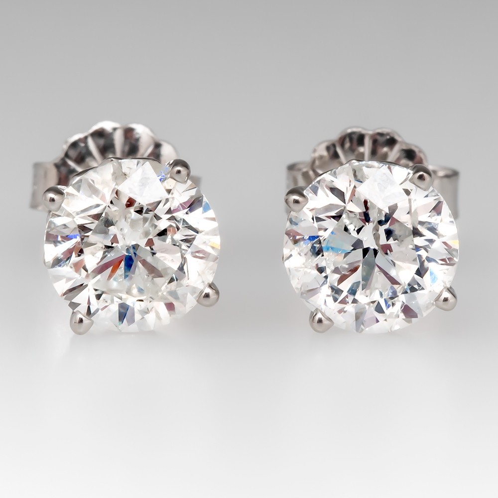2 Carats Total Round Brilliant Diamond 4-Prong Stud Earrings
