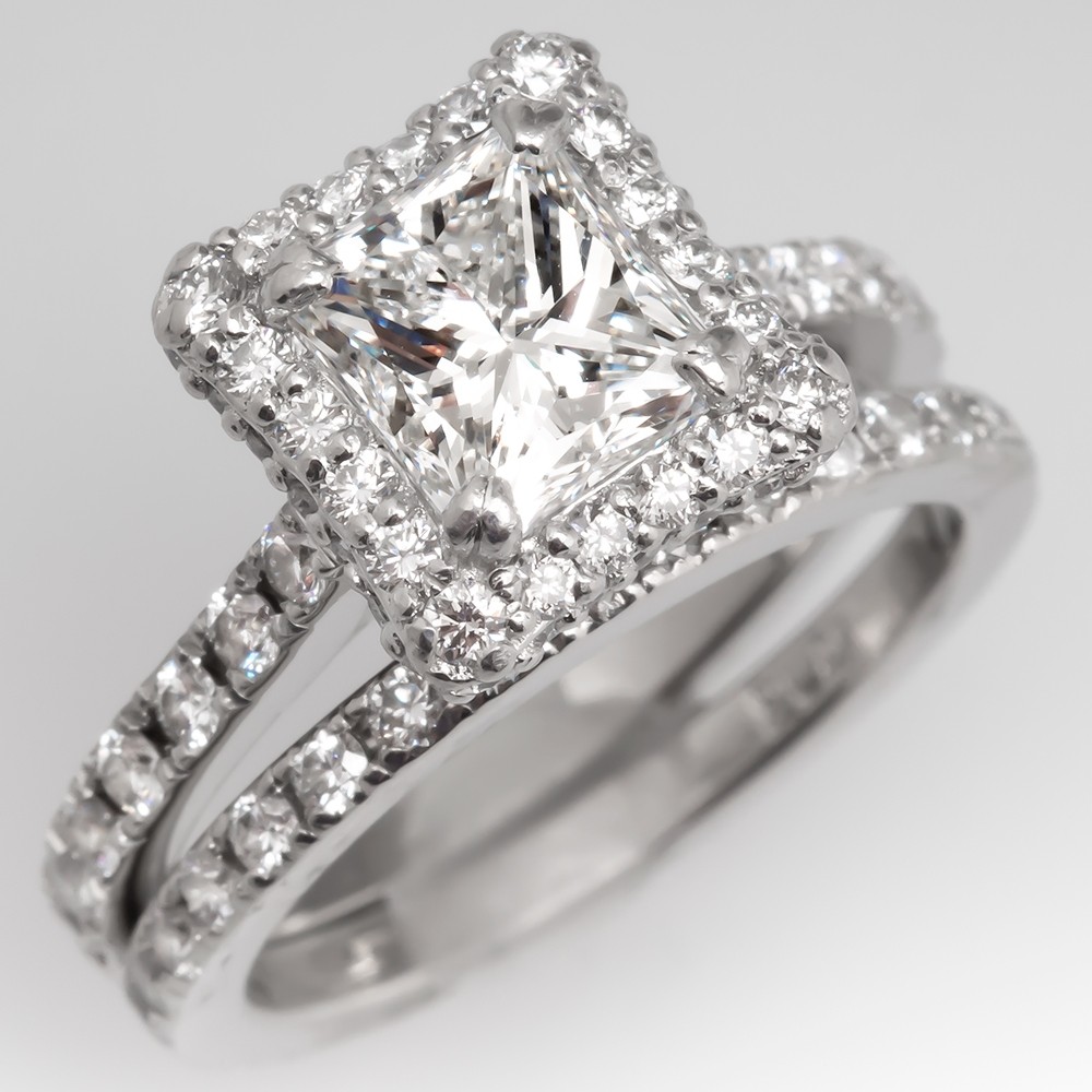 Katharine McPhee's Engagement Ring Shares Similar Features as this Gorgeous Diamond Halo Engagement Ring Wedding Set Platinum