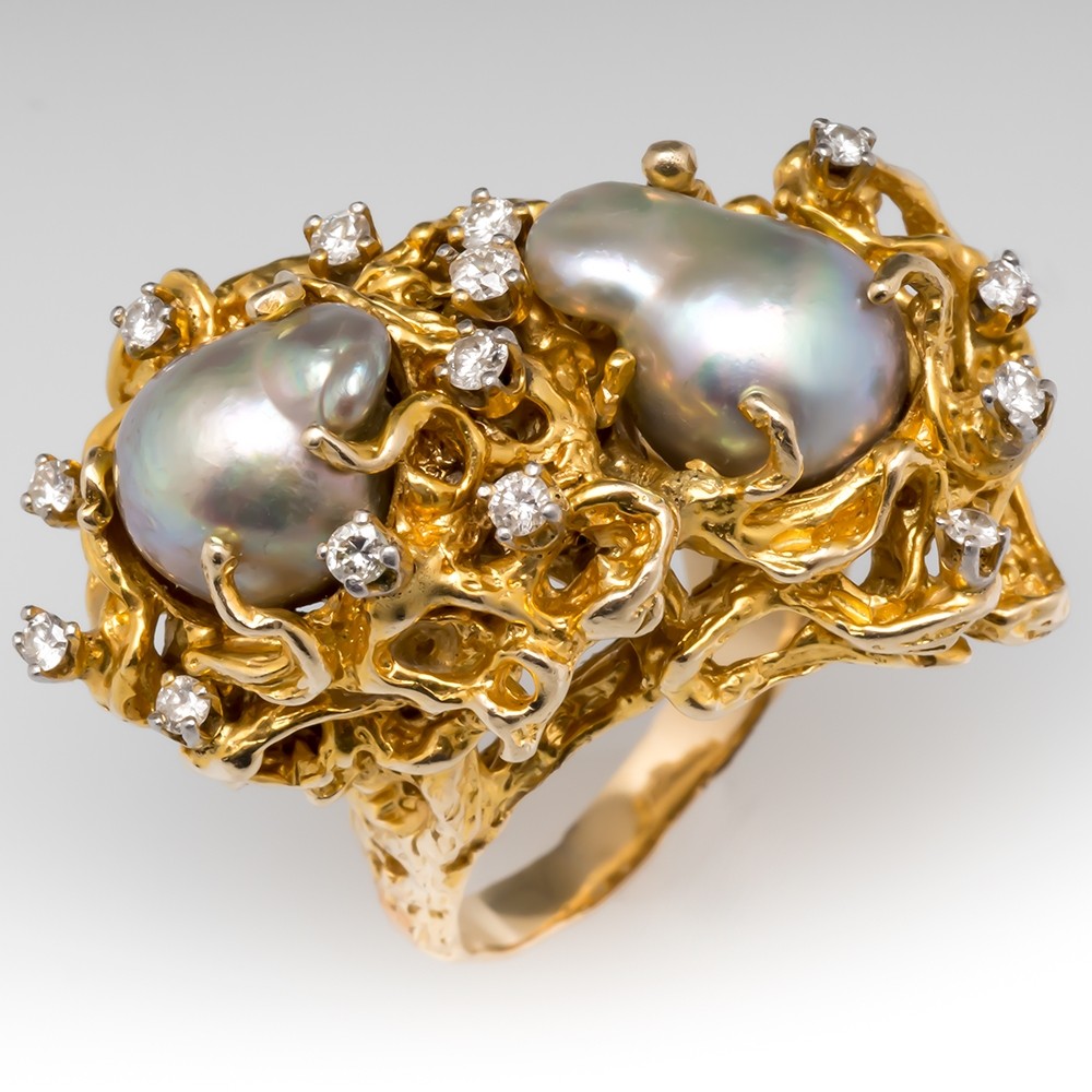 Massive Vintage Tahitian Baroque Pearl Cocktail Ring