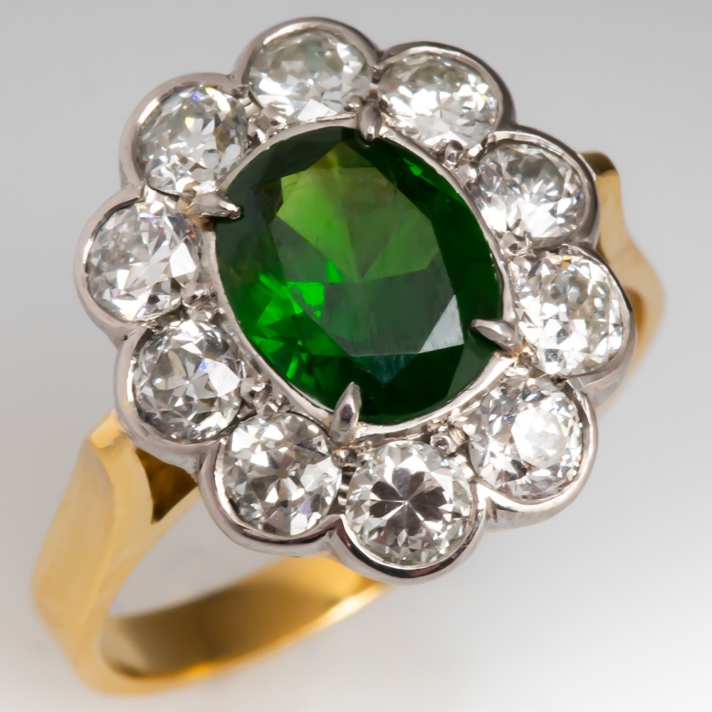 Agl Certified Untreated Demantoid Garnet Diamond Halo