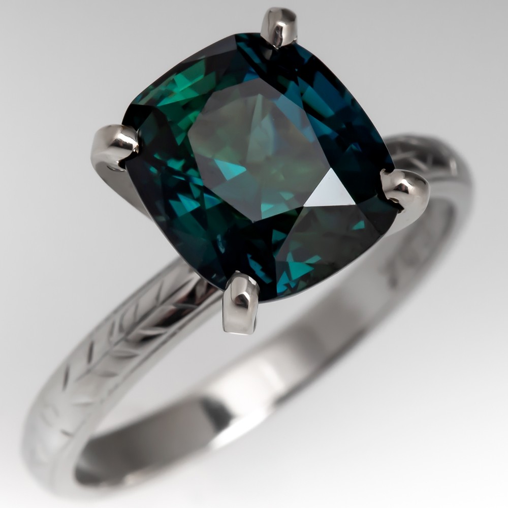 4 3 Carat Peacock Sapphire Engagement Ring Vintage Belais Wedding Band