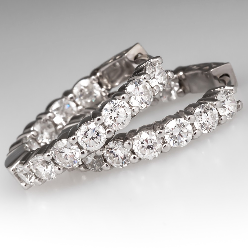 Expensive Engagement Wedding Huggie/Hoop Earrings 14K White Gold 4.21 Ct Diamond