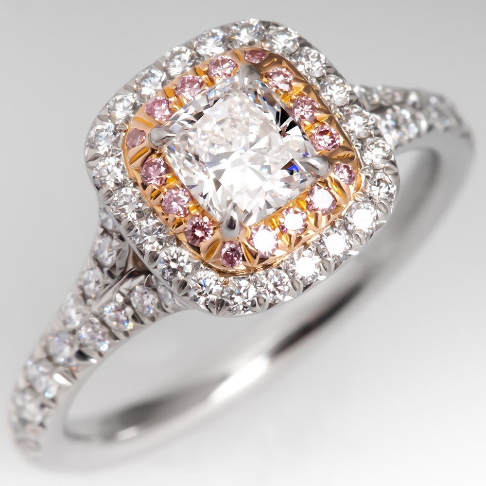 Tiffany & Co Soleste Diamond Engagement Ring w/ Pink Diamonds Platinum & Rose Gold