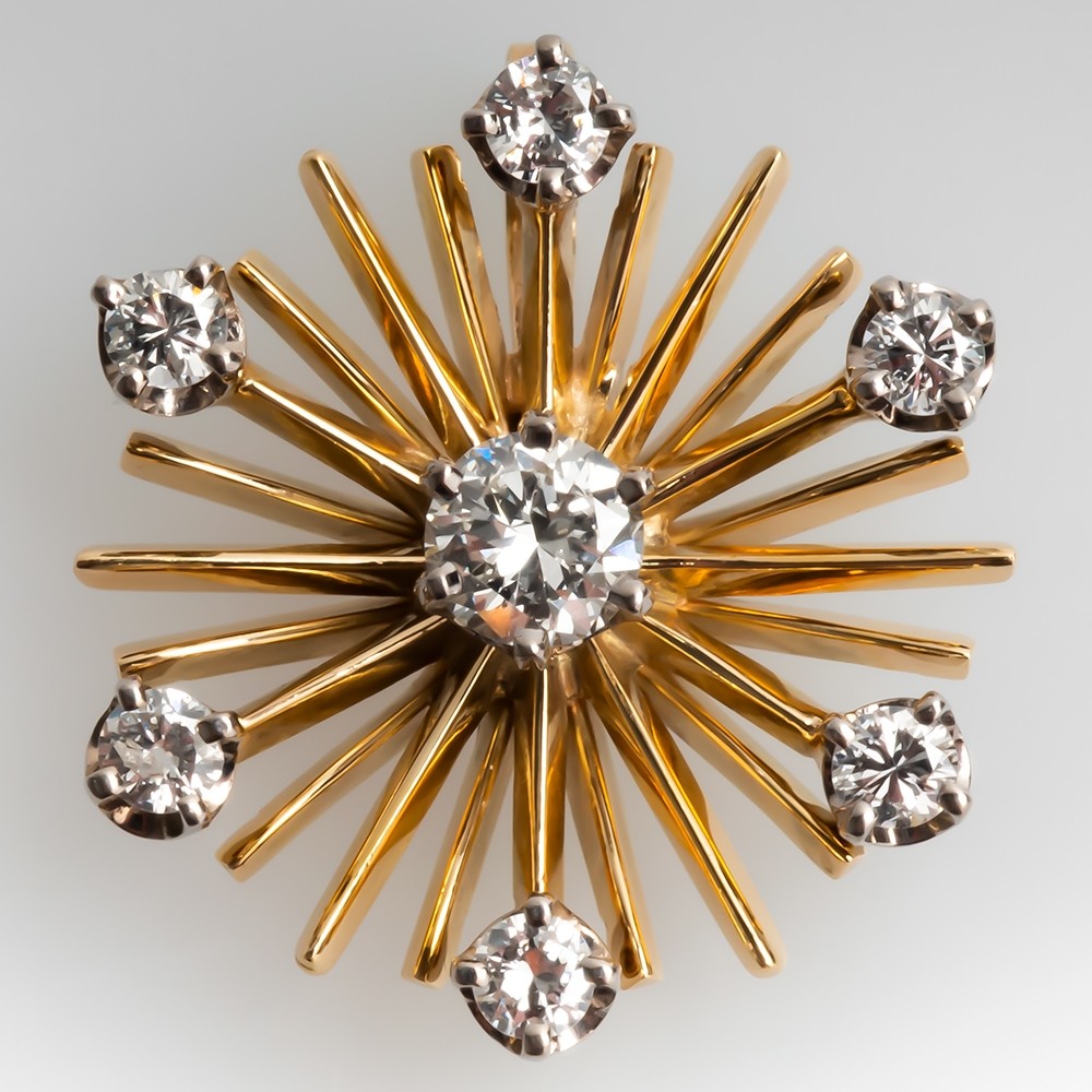 Small Starburst Diamond Vintage Pendant 14K