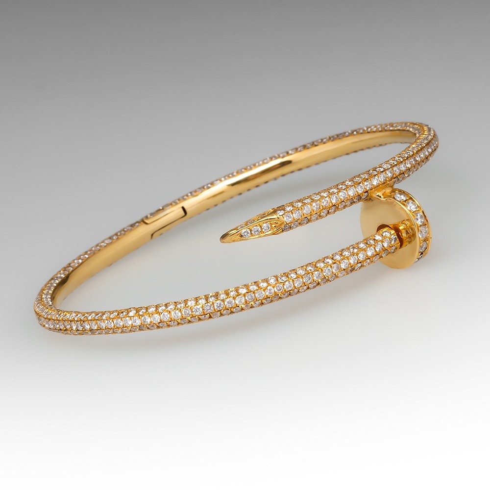 7 Carat Diamond Encrusted Bangle Bracelet 18k Yellow Gold Nail
