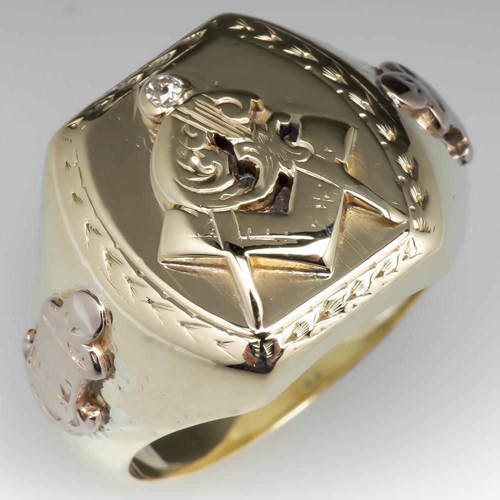 Antique Mens Masonic Ring Heavy 14K Gold Circa 1927