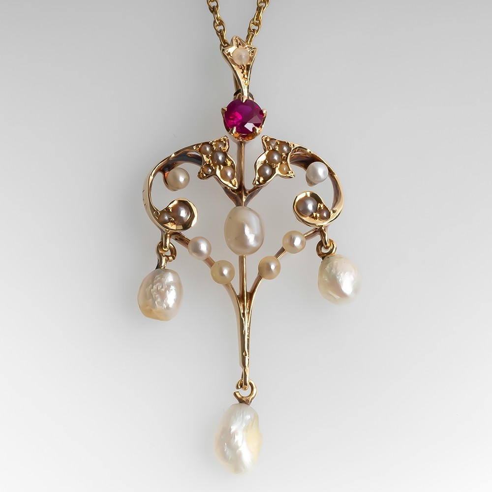 Ruby Baroque Pendant Necklace