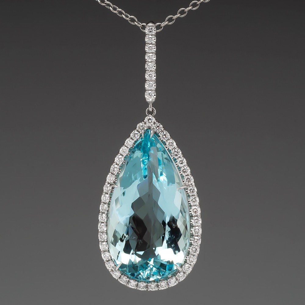 Melina Jewelry Oval Cut Aquamarine Cubic Zirconia Pendant Free Necklace