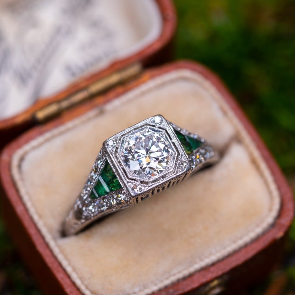 Details about   Art Deco 3.78 ct Emerald Green Antique Vintage 925 Sterling Silver Wedding Ring 