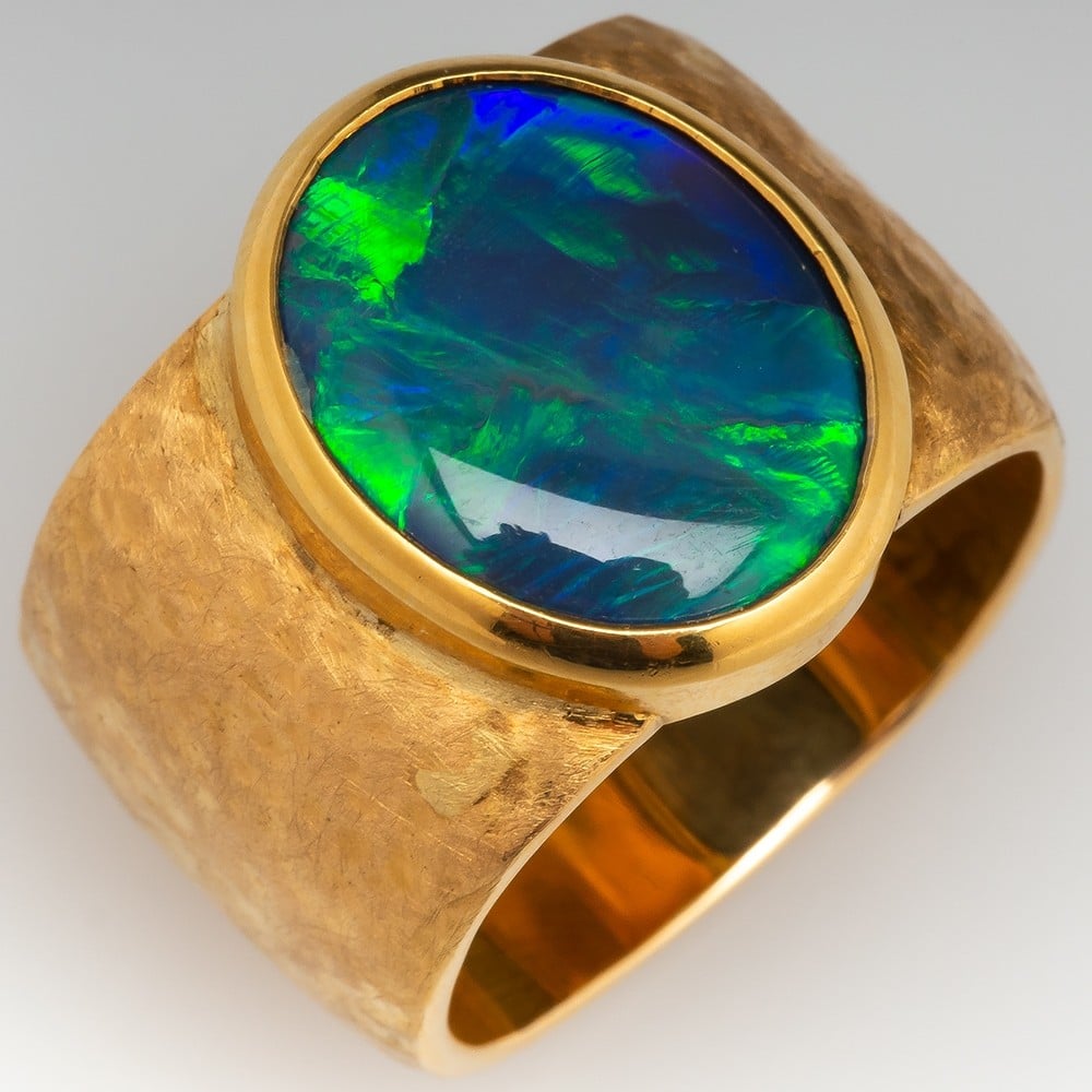 Black Opal Cocktail Ring 18K Yellow Gold