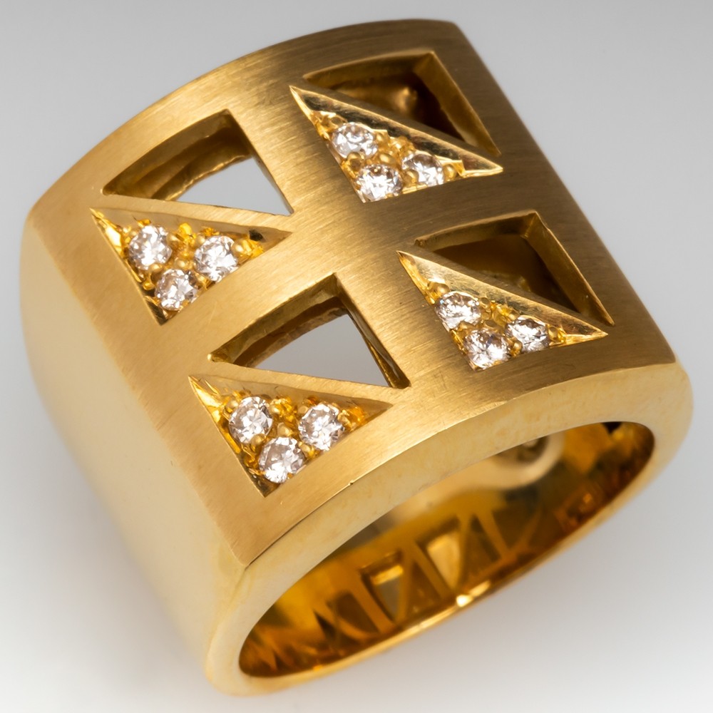 Waden Diploma Samenpersen Denoir Brazil Diamond Wide Band Ring 18K Yellow Gold