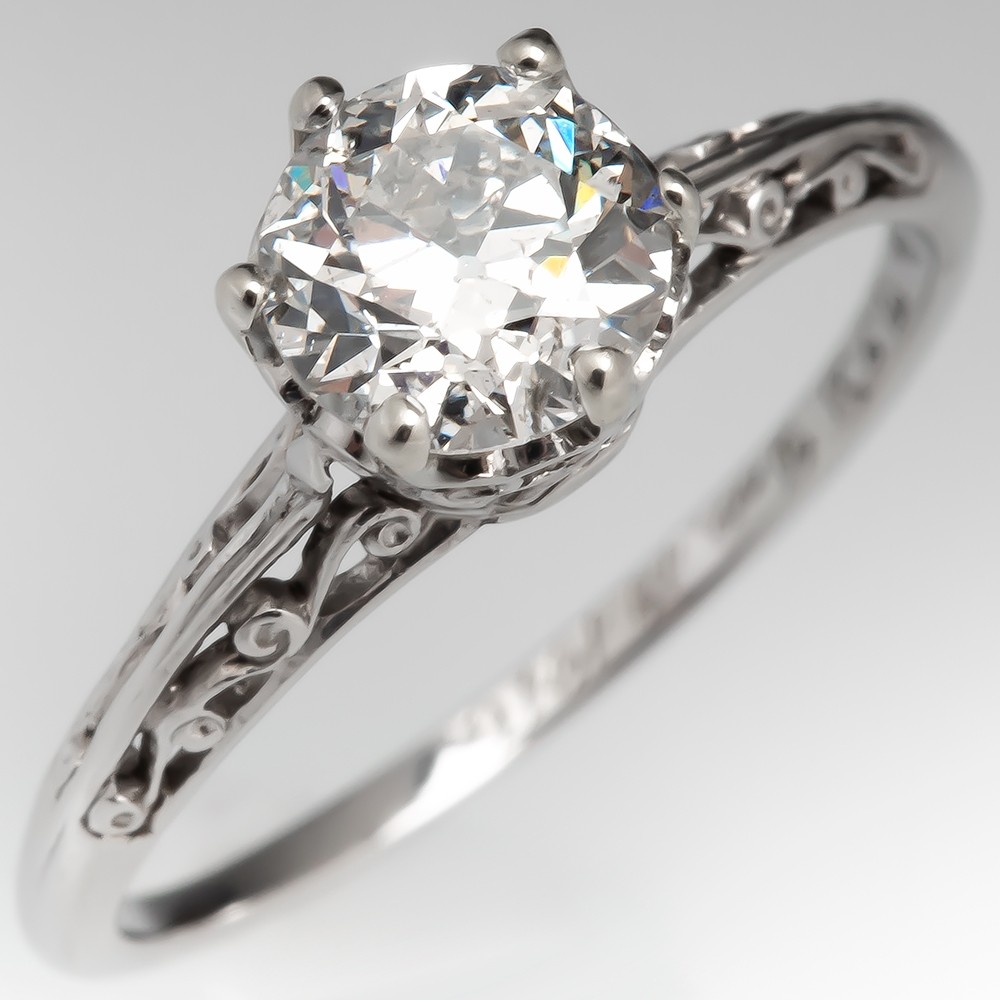 White Gemstone Ring Sterling Silver 2ct Round Cut White Gem Edwardian 1910 Etched Wedding Filigree Design#37z Custom Made