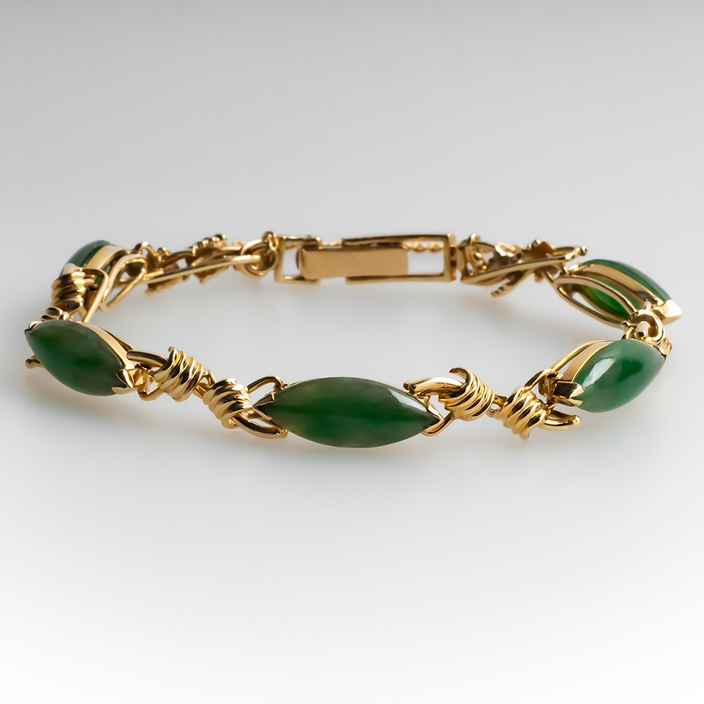 Untreated Jadeite Jade Bracelet 14K Gold