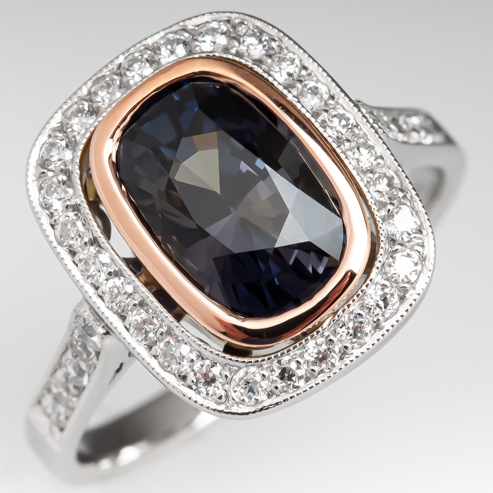 No Heat 2.6 Carat Color Change Sapphire Engagement Ring Diamond Halo
