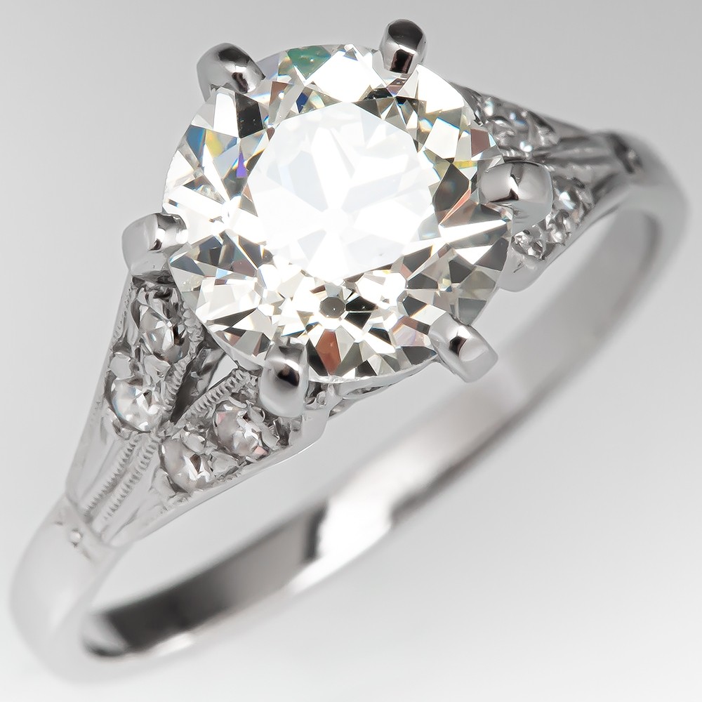 Vintage Cathedral Diamond Engagement Ring Platinum 1.38ct L/VS2