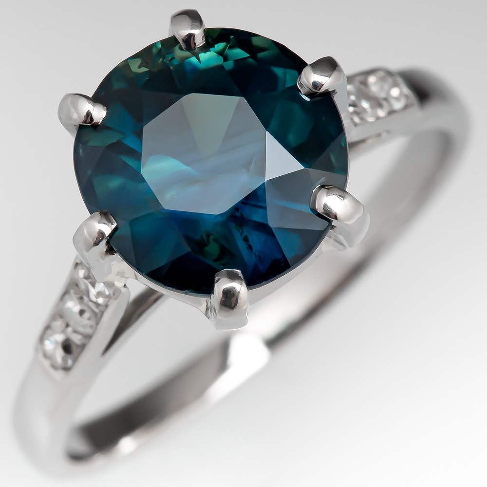 Dark 3 Carat No Heat Teal Sapphire Engagement Ring