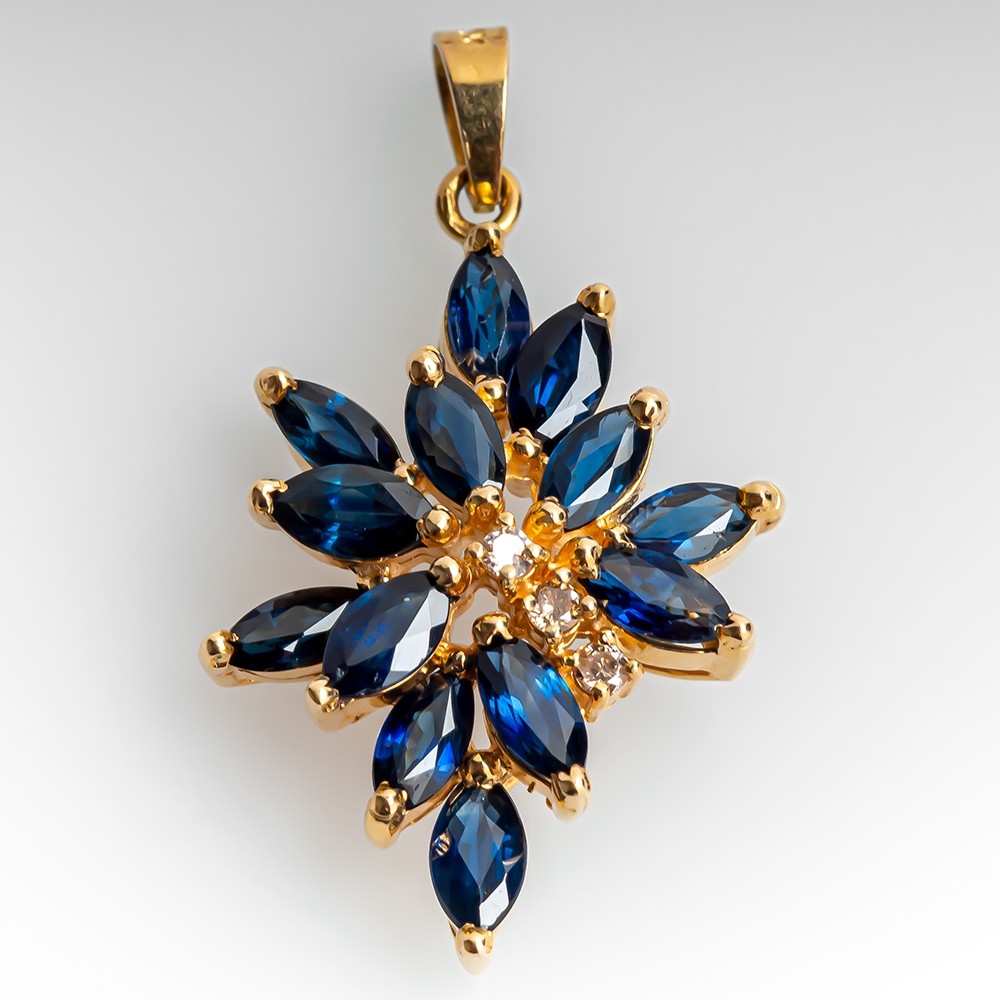 Melina Zirconia 18K White Gold Gp Blue Sapphire Marquise Pendant Necklace 