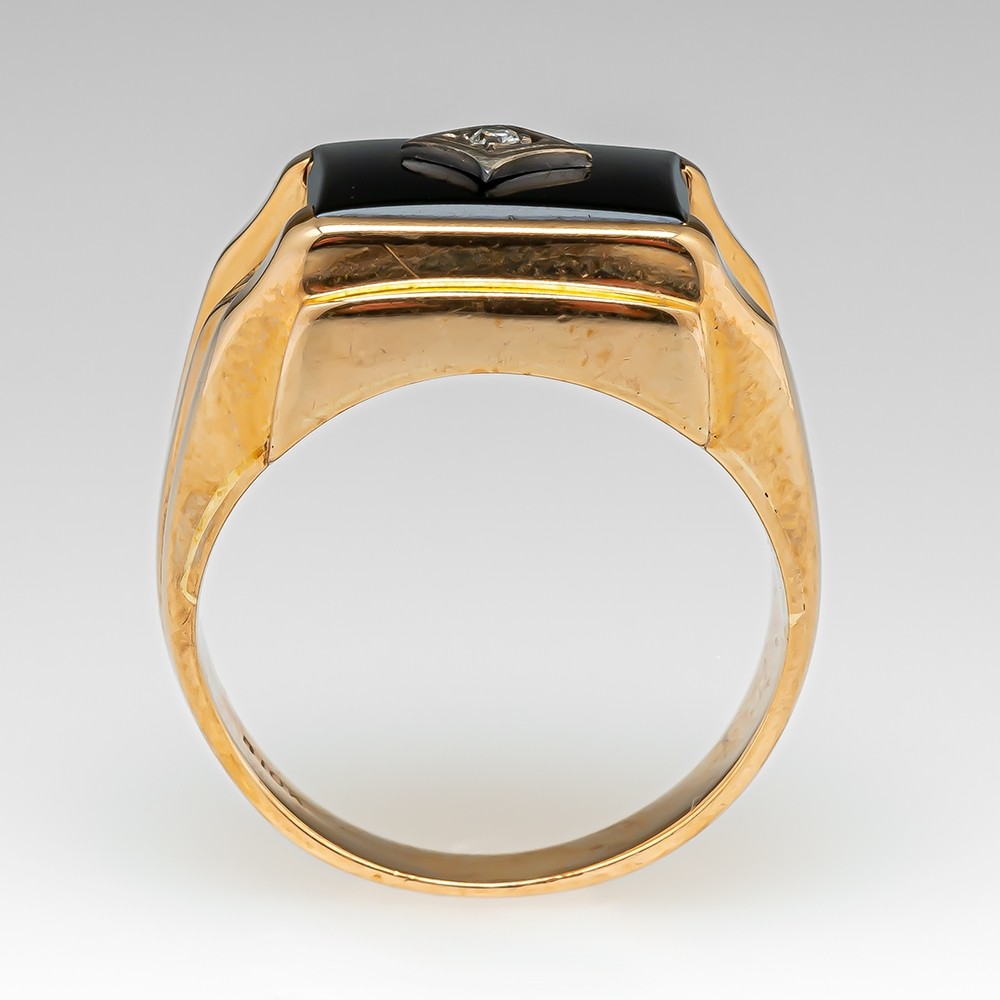 Vintage Black Onyx Ring W Diamond Accent