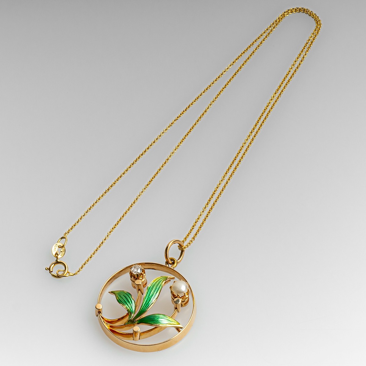 Antique Art Nouveau Double Daisy Flower Necklace in 15k Gold on 14k Yellow Gold 16 Chain JL507