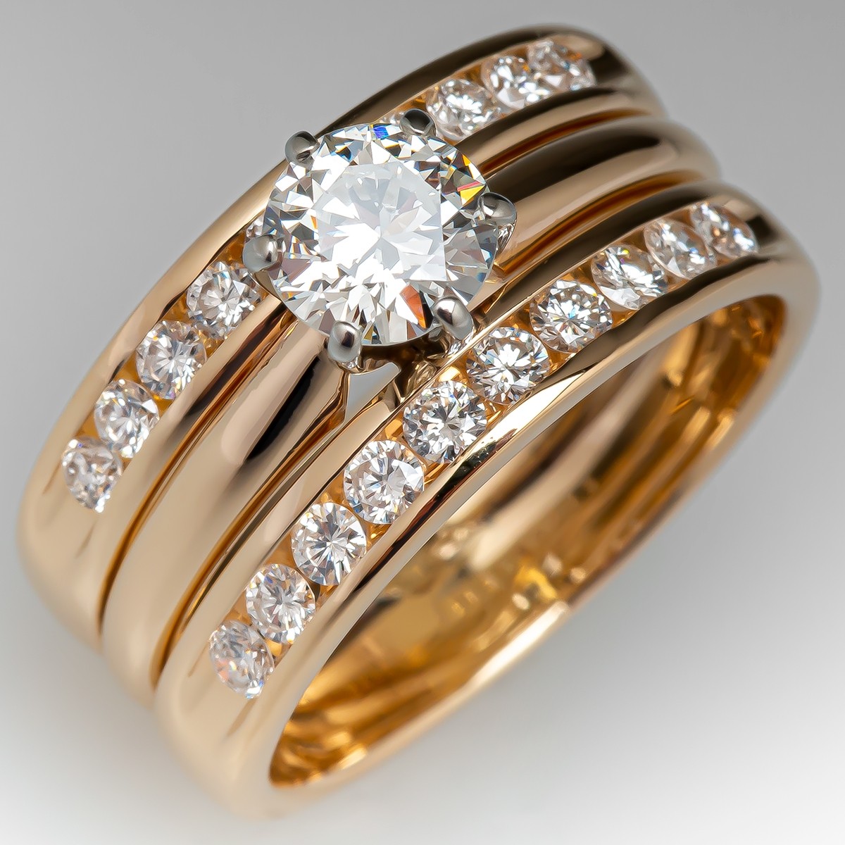 .75 Ct Round Cut 14k Yellow Gold 5-Stone Wedding Anniversary Band Stackable Ring
