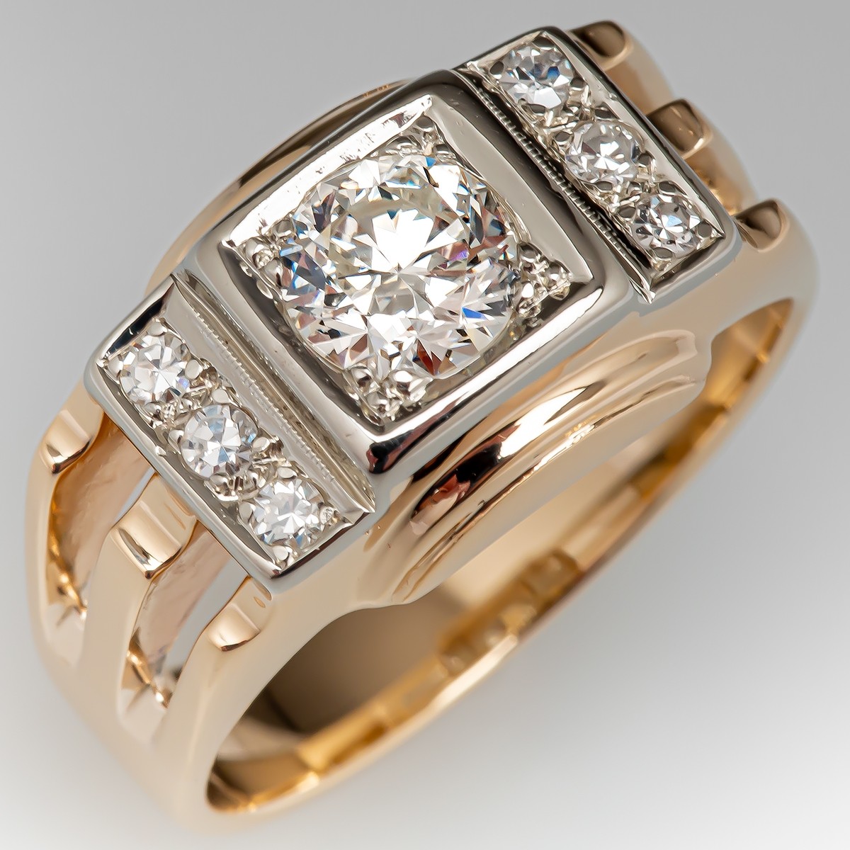 Vintage Yellow Gold Mens Diamond Ring 1 00ct H I1