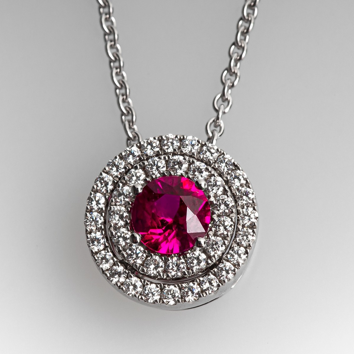 Details about   14kt White Gold Ruby With Halo Diamond Pendant 