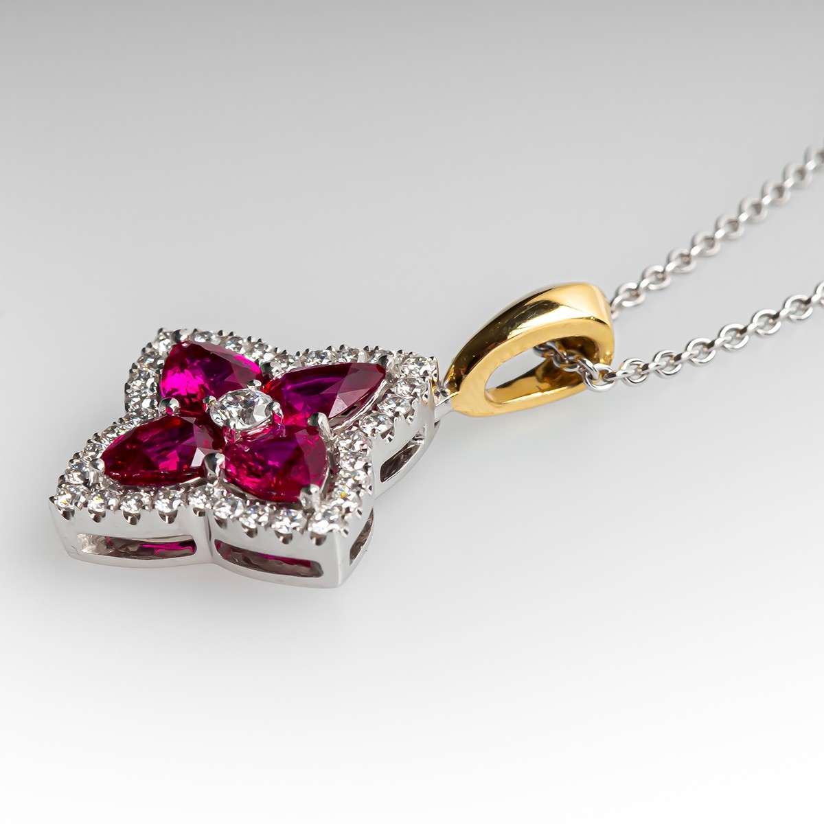 Gold Pendant & Chain with Red Ruby & Sim Diamond 18k GF CRUISE Boxed 