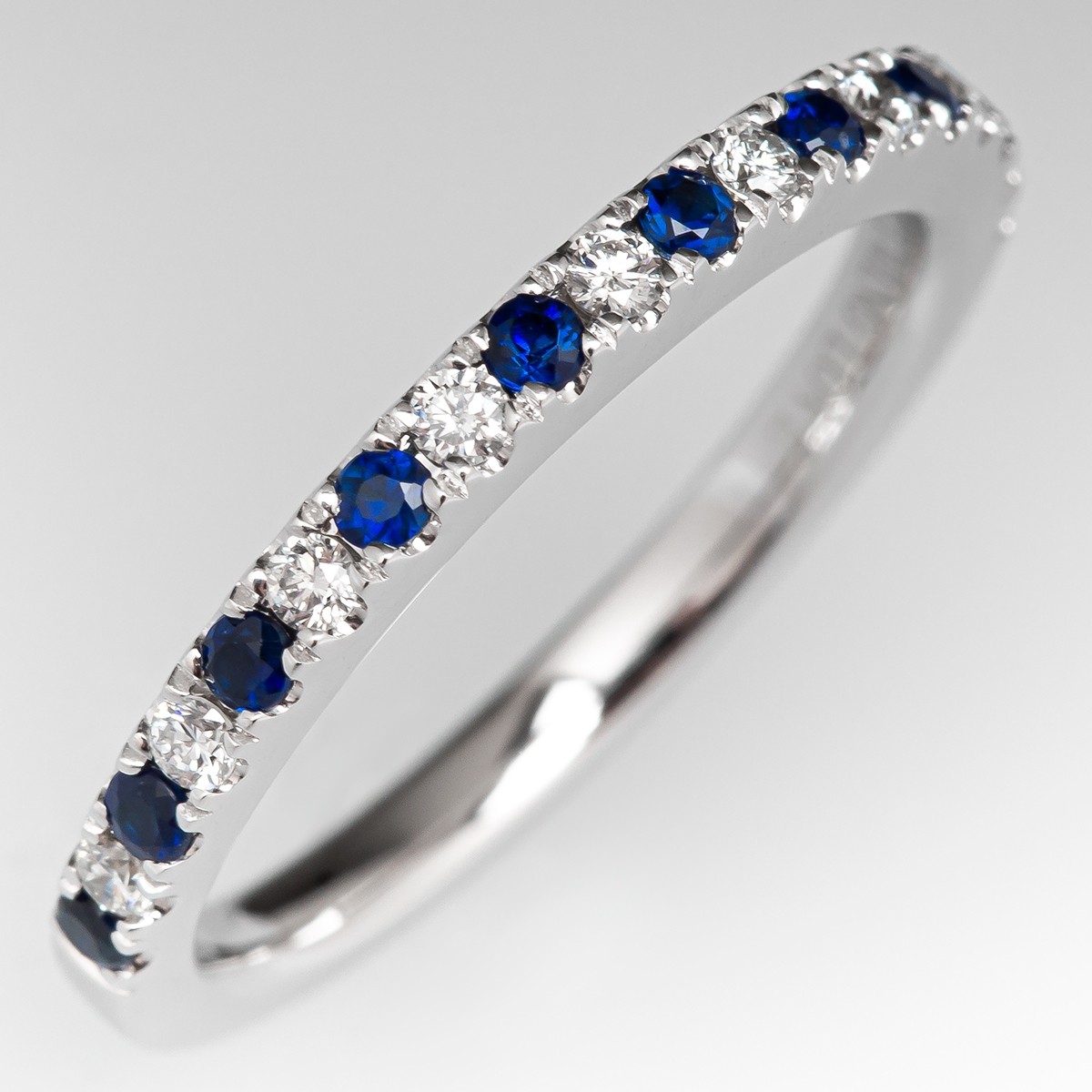 1ct Round Blue Sapphire Diamond Eternity Wedding Band Ring 14k White Gold Over