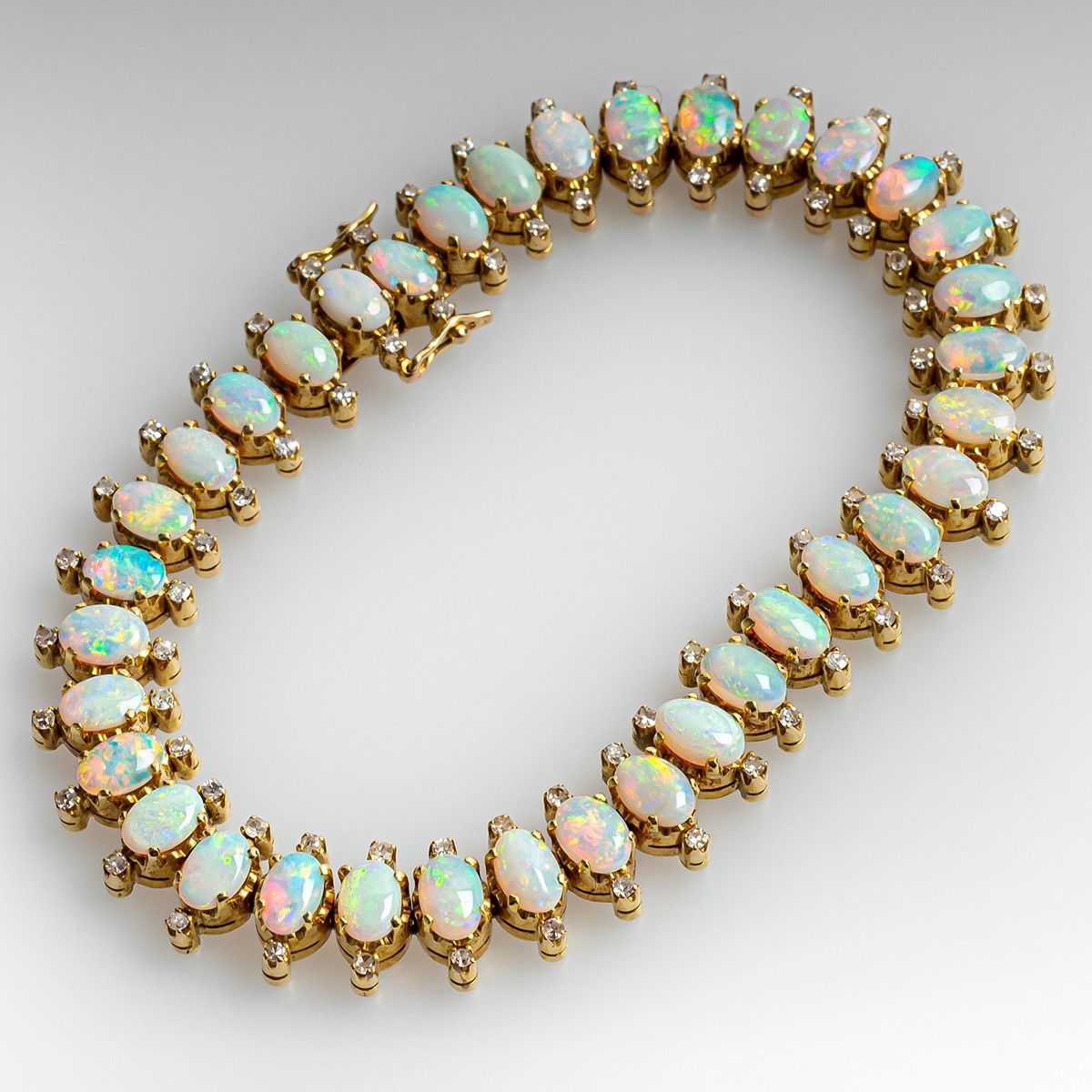 Vintage Opal Bracelet w/ Diamond Accents 14K Yellow Gold