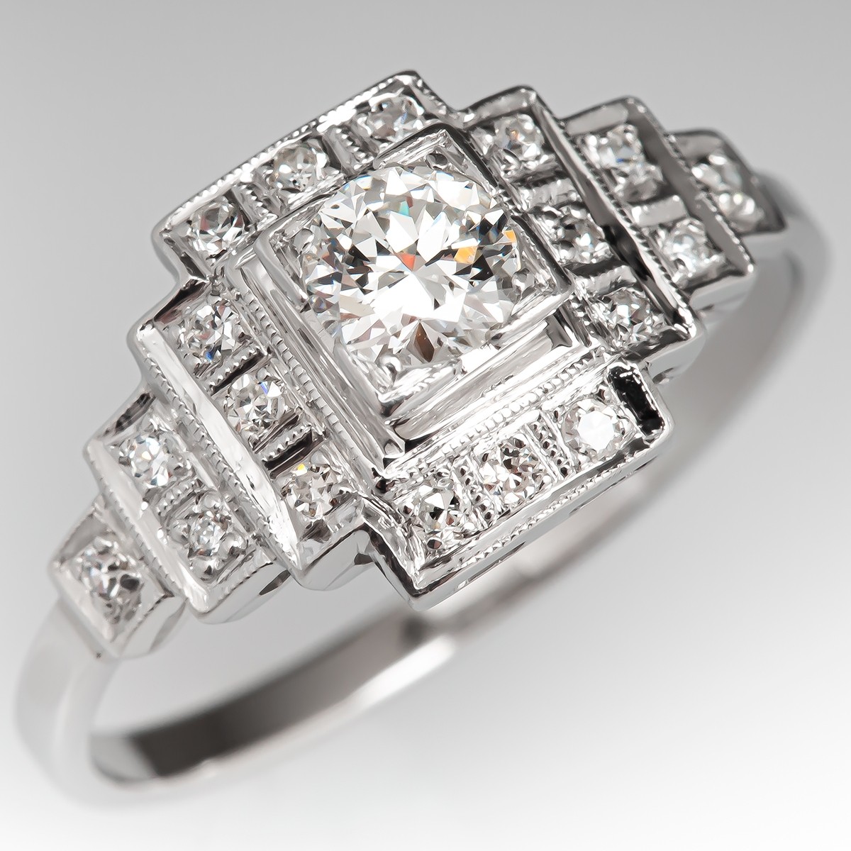 Low Profile Vintage Diamond Engagement Ring Platinum .31ct H/SI1
