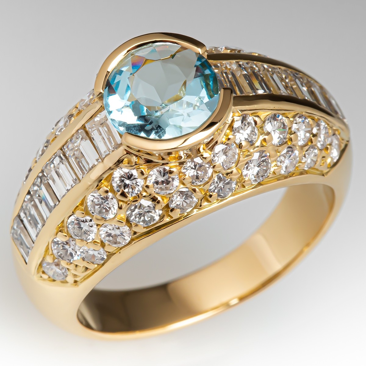 Beautiful 14k Gold Aquamarine and Diamond Proposal Ring 