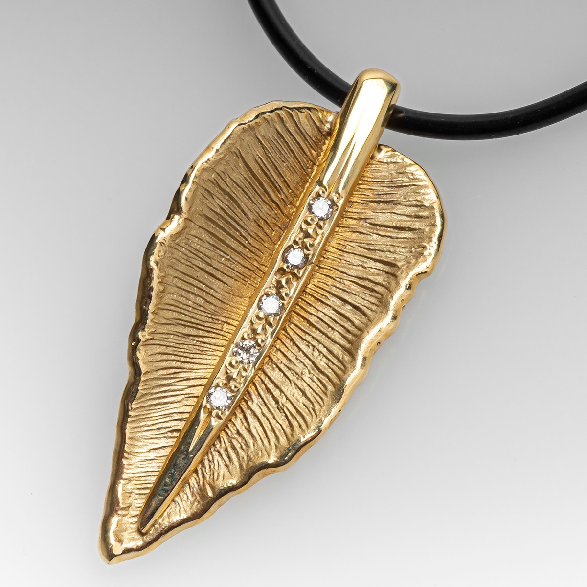 14K Yellow Gold Diamond Leaf Pendant 