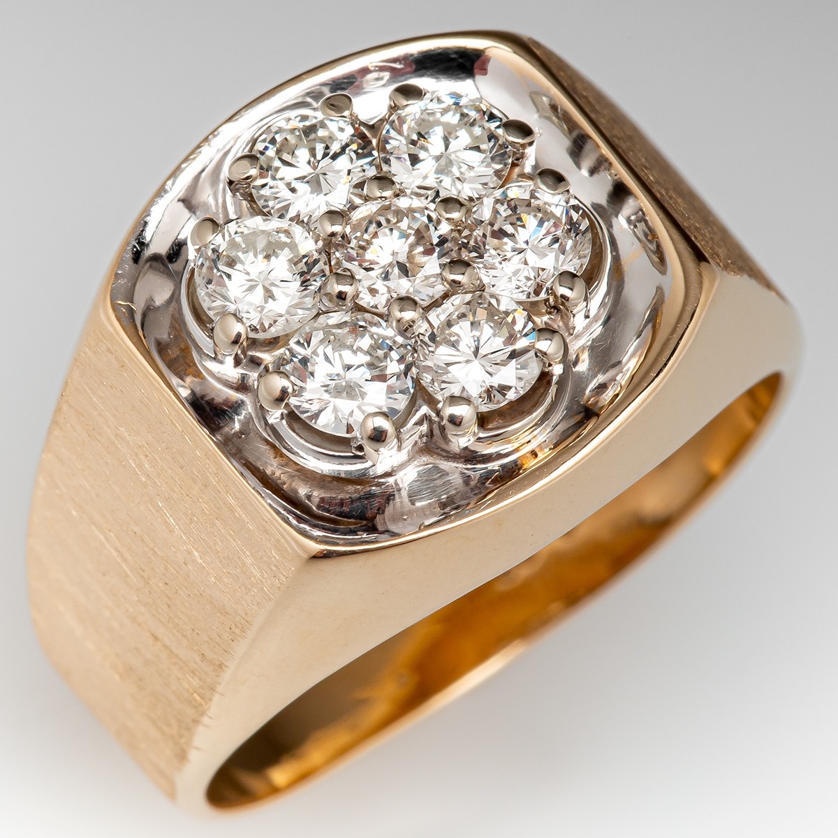 1 Total Carat Mens Diamond Cluster Ring 14K Yellow Gold