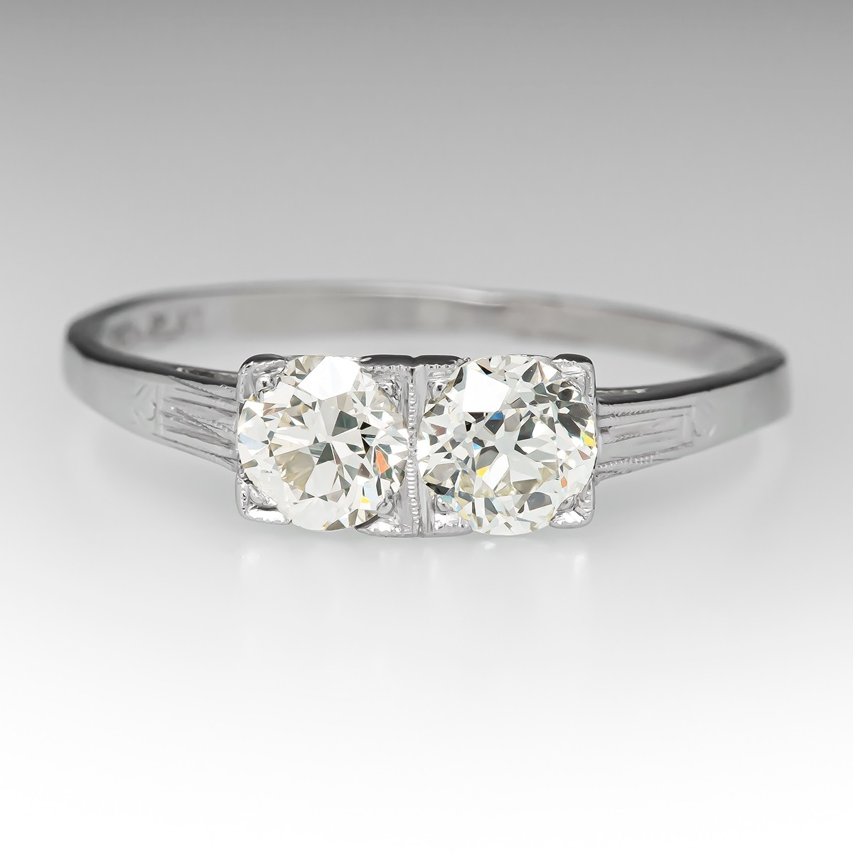 1ctw Art Deco Two-Stone Diamond Ring in Platinum