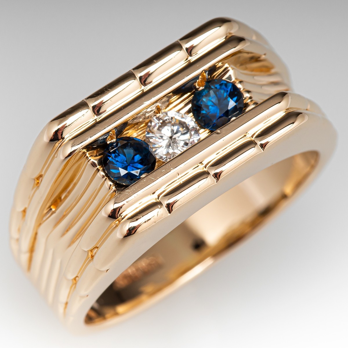 Men's Diamond & Sapphire Ring in 14K Yellow Gold