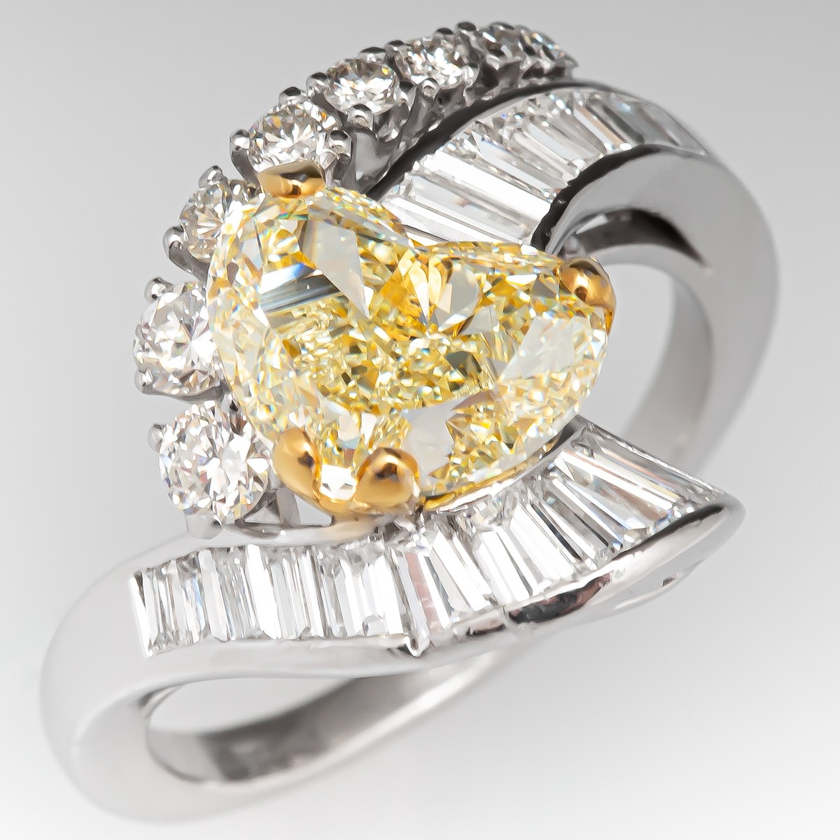 Yellow 2 Carat Heart Diamond 1950's Vintage Ring 2.28ct WX/SI1 GIA