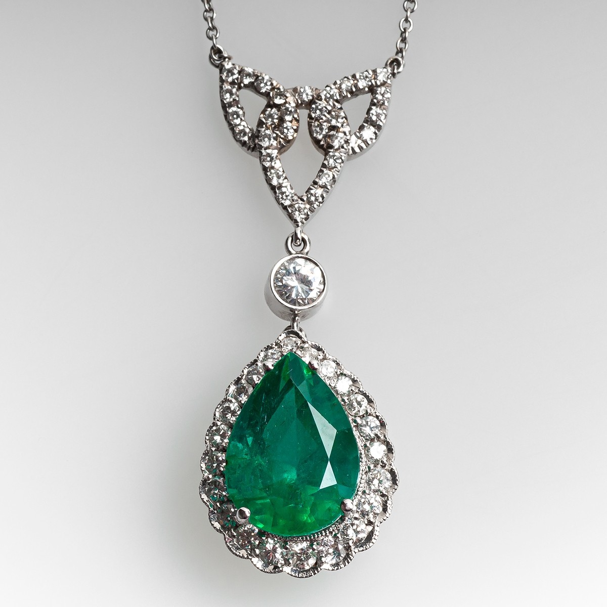 4.9ct Pear Cut Emerald Necklace w 