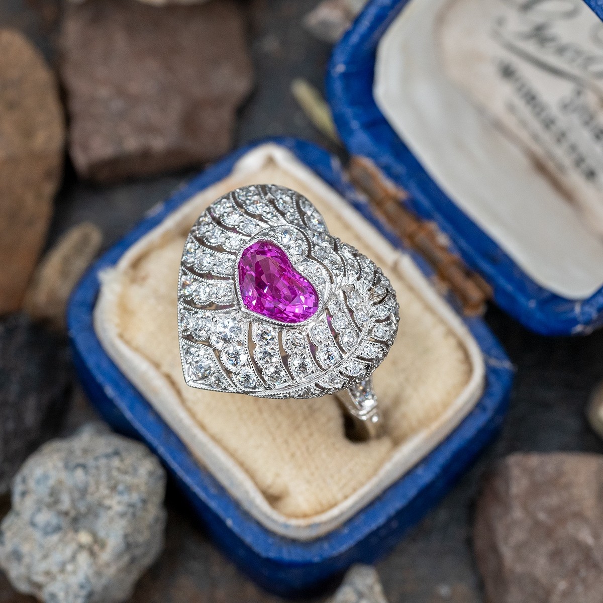 Pink Sapphire Heart Ring w/ Diamonds in 