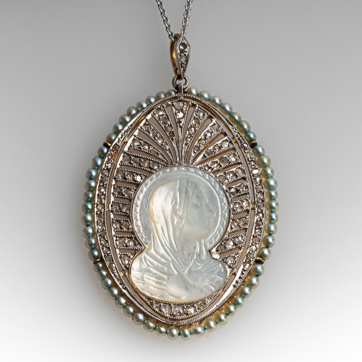 Art Deco Mother-of-Pearl Cameo Necklace 