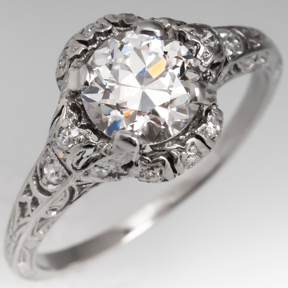 Intricate 1920's Antique Diamond Engagement Ring Platinum GIA G / VS1