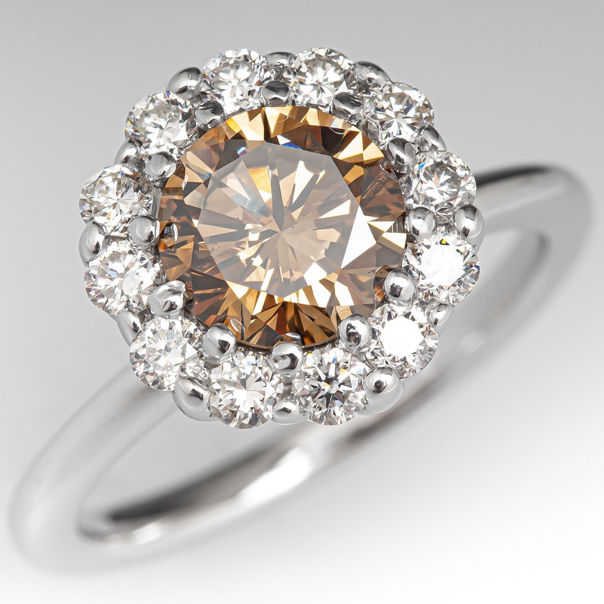 Art Deco Engagement Ring Vintage 14K White Gold Over 1.38 Ct Round Cut Diamond 