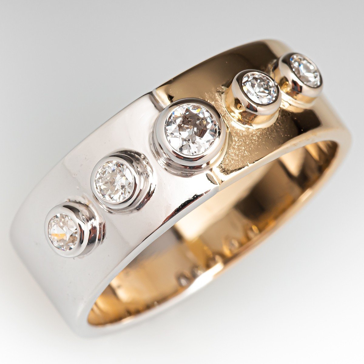 Five Stone Bezel Set Diamond Ring 14K Two Tone Gold