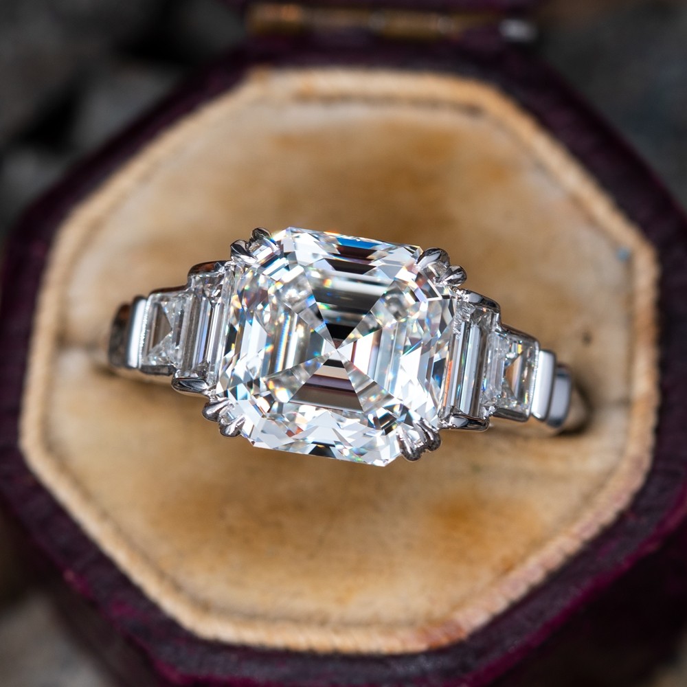 Asscher Cut Diamond Engagement Ring 3 68ct H Vs1 Gia