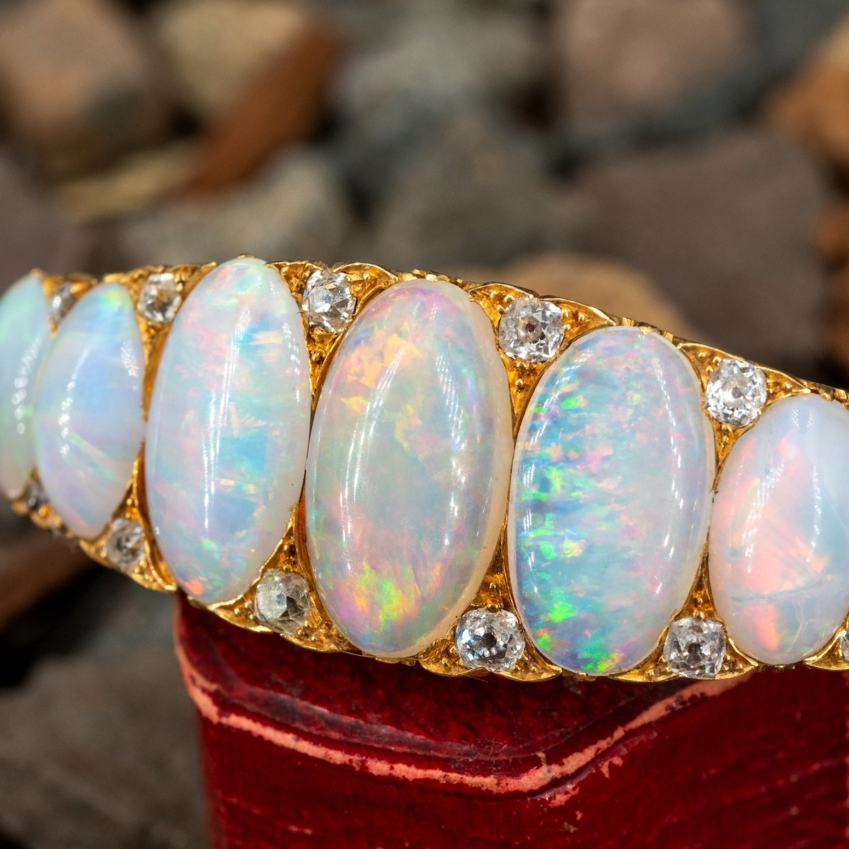 Opal  vintage crystal silver bangle bracelet
