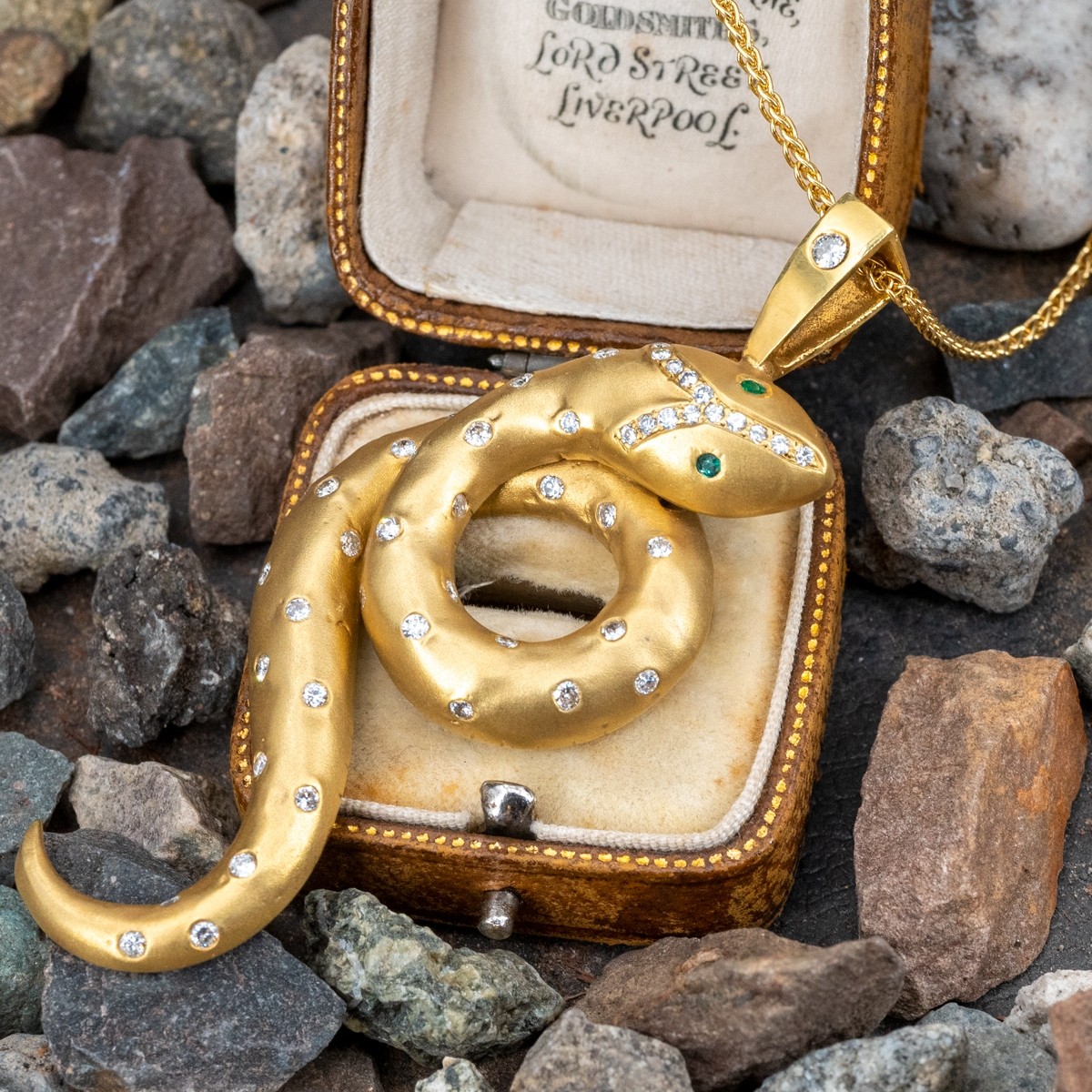 Large Diamond Snake Pendant Necklace w 