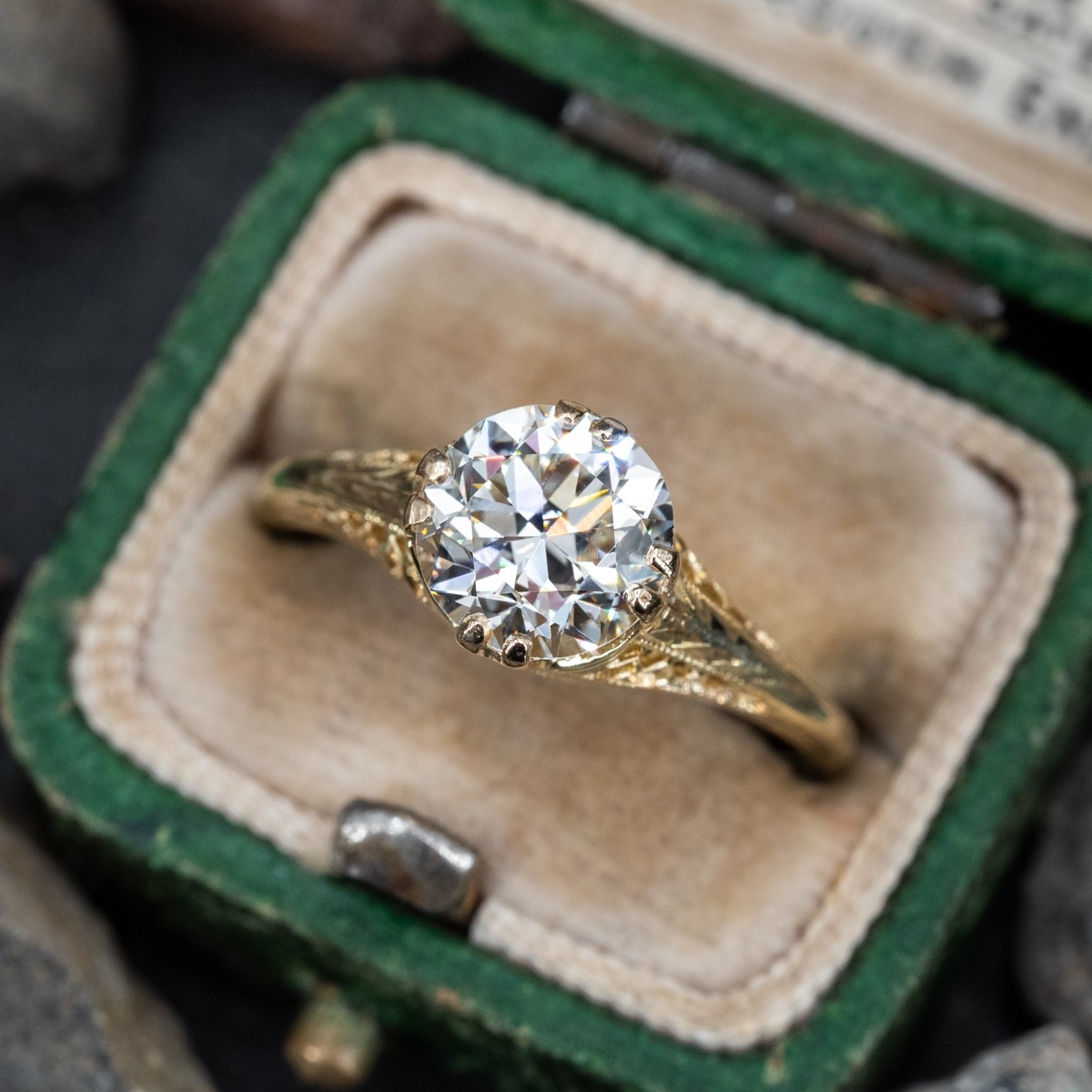 Array Gehoorzaam Veronderstellen Vintage Diamond Filigree Engagement Ring 14K Yellow Gold, 1.61ct I/VS2 GIA