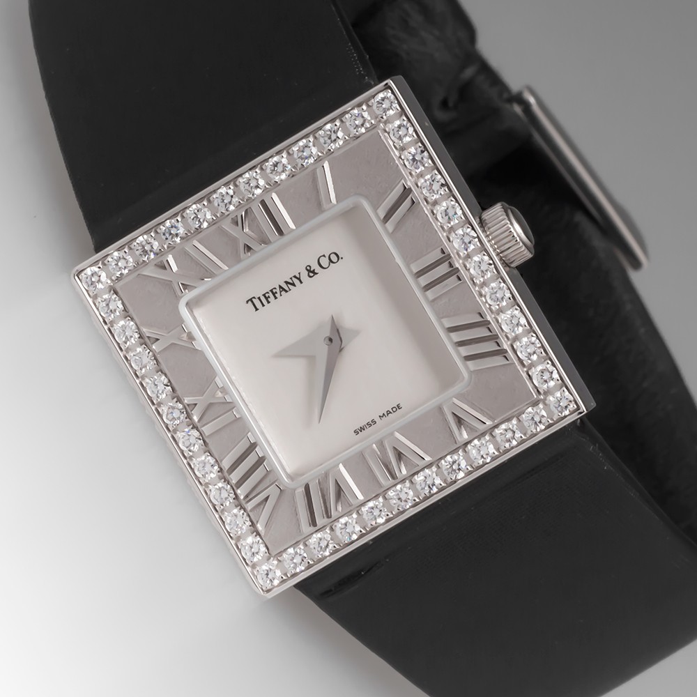 Tiffany & Co. 18K White Gold Diamond Square Atlas Watch